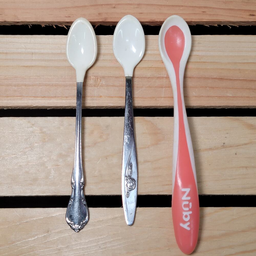 Set of 3 Infant Spoons: 2 Vintage (Oneida & Evenflo), 1 Modern (Nuby)